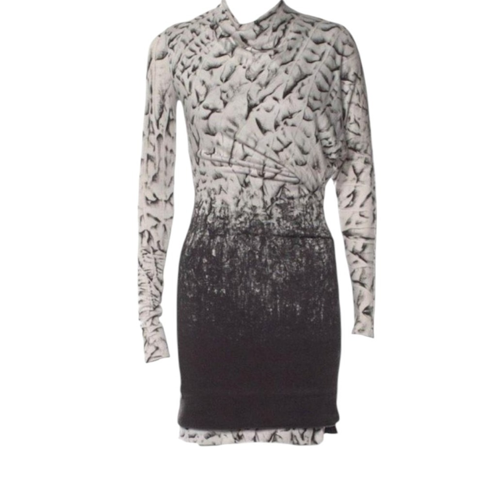 Helmut Lang Shift Dress Women's S Mock Neck Long Sleeve Knit‎ Artsy Black White